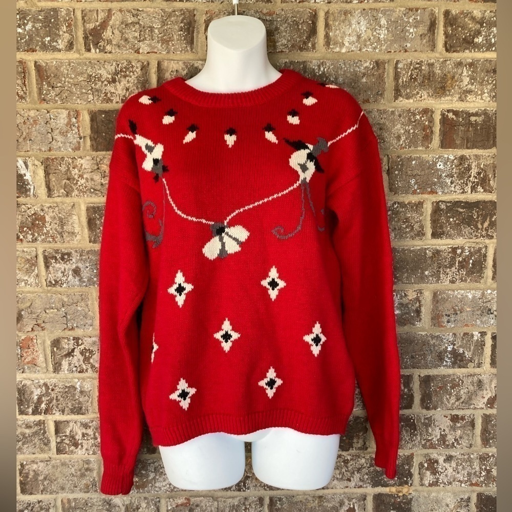 VINTAGE Lucia Knit Sweater Size Small Red White Black